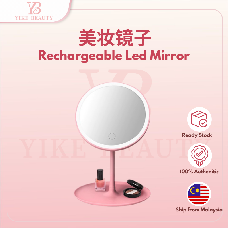 LED Makeup Mirror 美妆镜子 Adjustable Beauty Bulat Cermin Muka Round Light Mirror 3 Mode 90 Angle Rotation Switch On