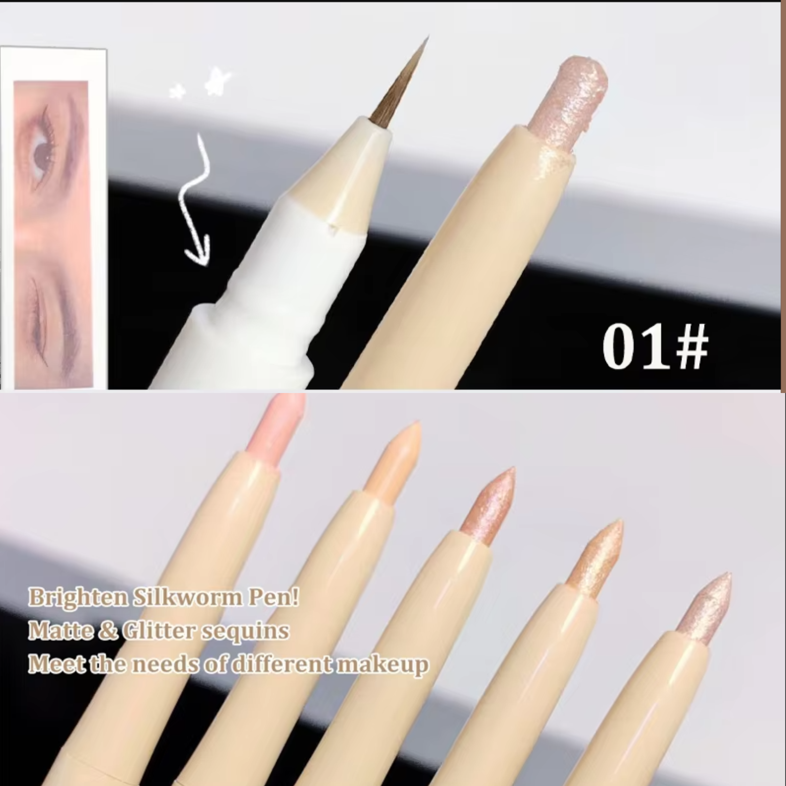 Sweet Mint Lying Silkworm Pencil Crease Brightening Double Head Brown Eyeliner Pen