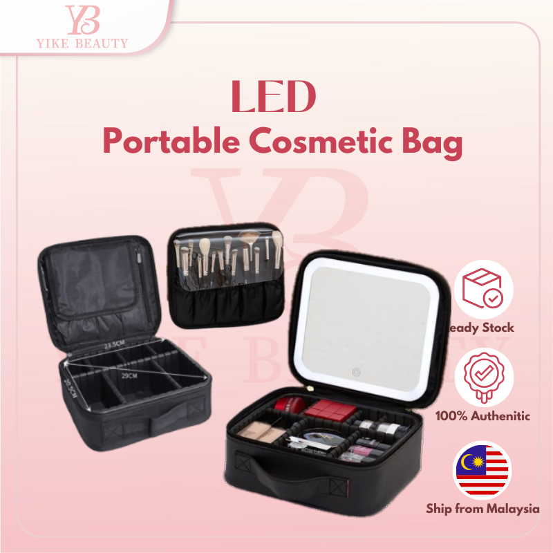 Large Capacity Portable Makeup Cosmetic Travel Skincare Organizer Bag for Women With Mirror, Mirror and LED