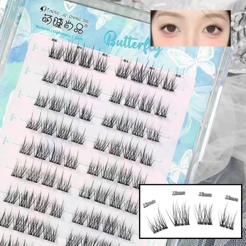 MJSP Glue-Free False Upper Eyelash, 12-mm Self-Adhesive Eyelash Extension Cluster False Eyelashes 80 Clusters Makeup