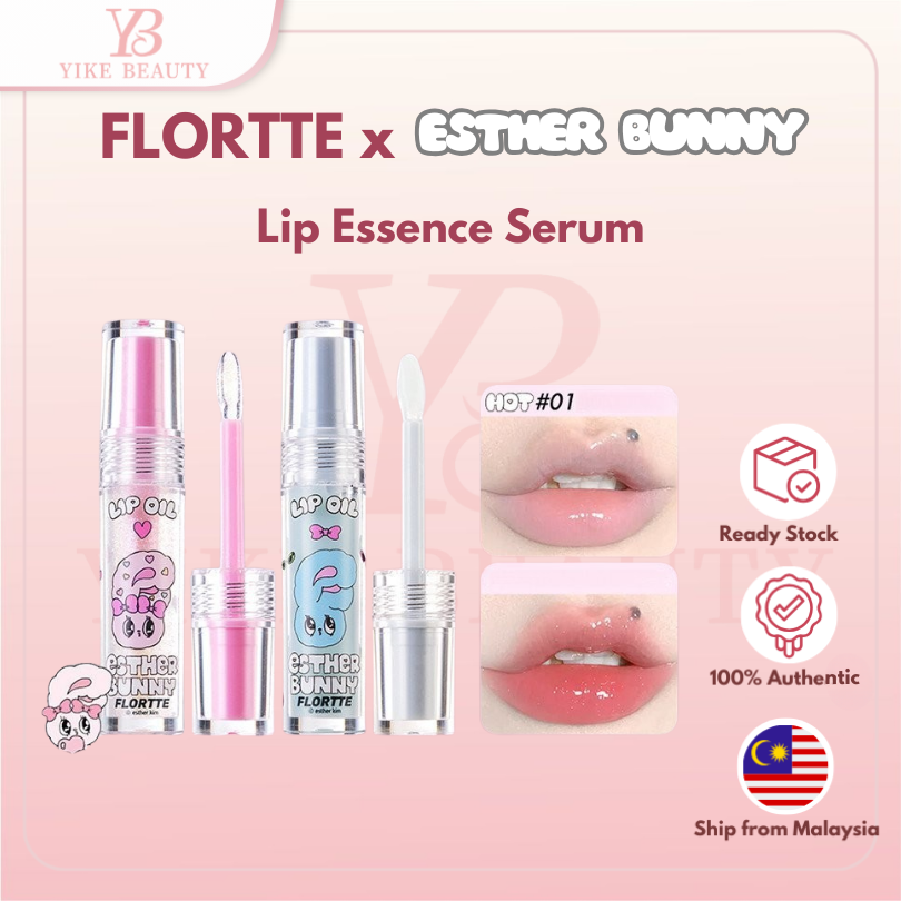 FLORTTE x Esther Bunny Lip Essence, Lip Serum,  Moisturizing Lip Gloss,  Lip Glaze, Lip Plumper, Hydrating Lip