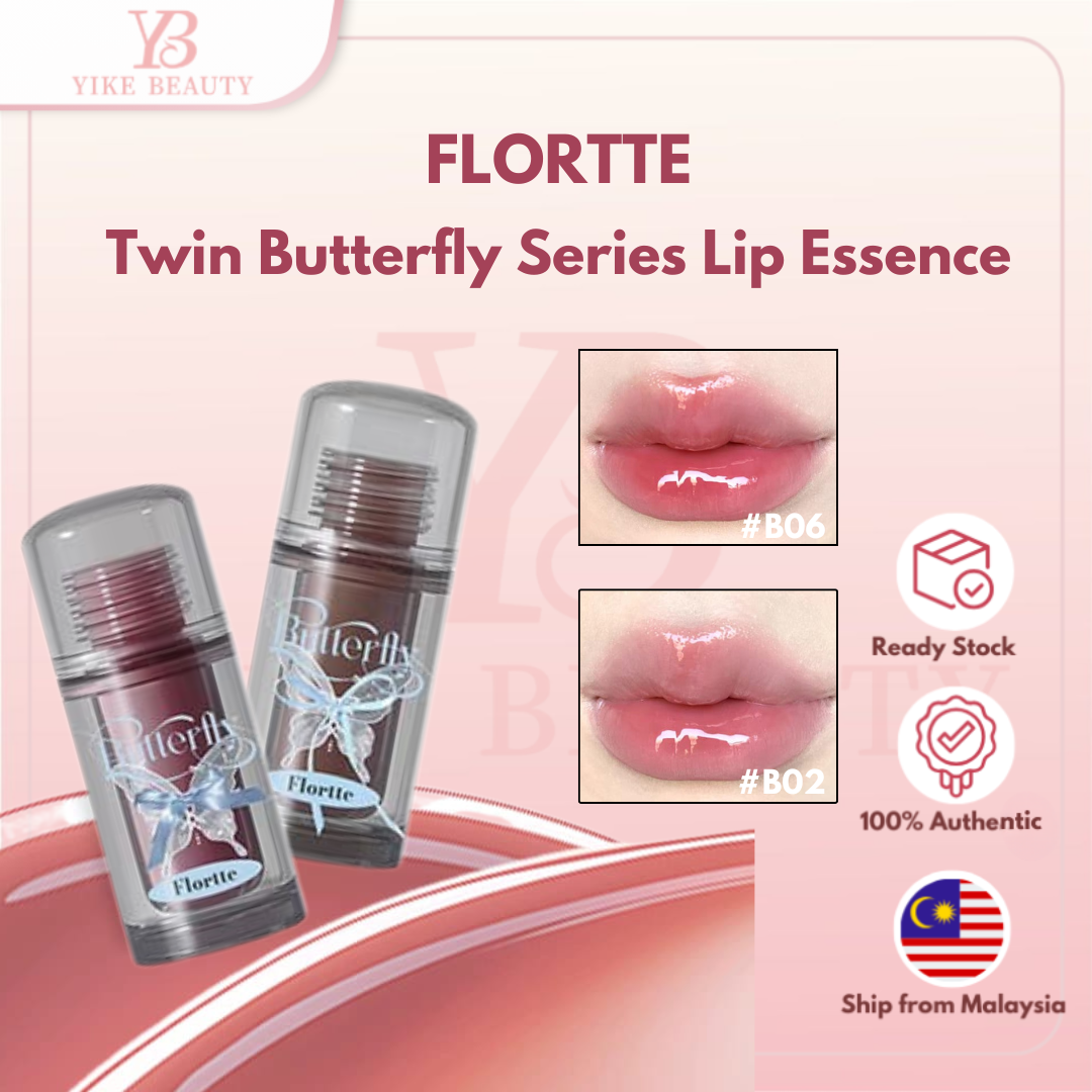 FLORTTE 双生蝴蝶唇部精华蜜 Twin Butterfly Series Lips Essence Natural Nude Makeup Glossy And Volumizing For Lips Caring