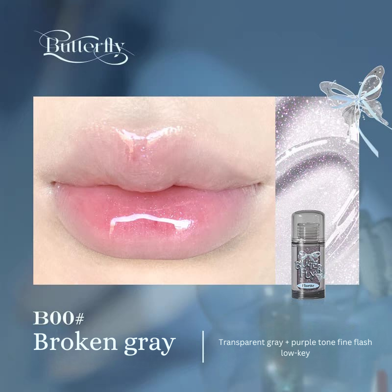 FLORTTE 双生蝴蝶唇部精华蜜 Twin Butterfly Series Lips Essence Natural Nude Makeup Glossy And Volumizing For Lips Caring