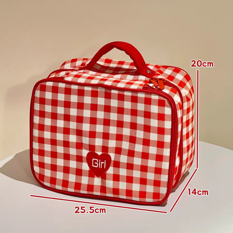 Plaid Cosmetics Makeup Bag Large Capacity Portable Travel Makeup Bag格子化妆包大容量旅游便携