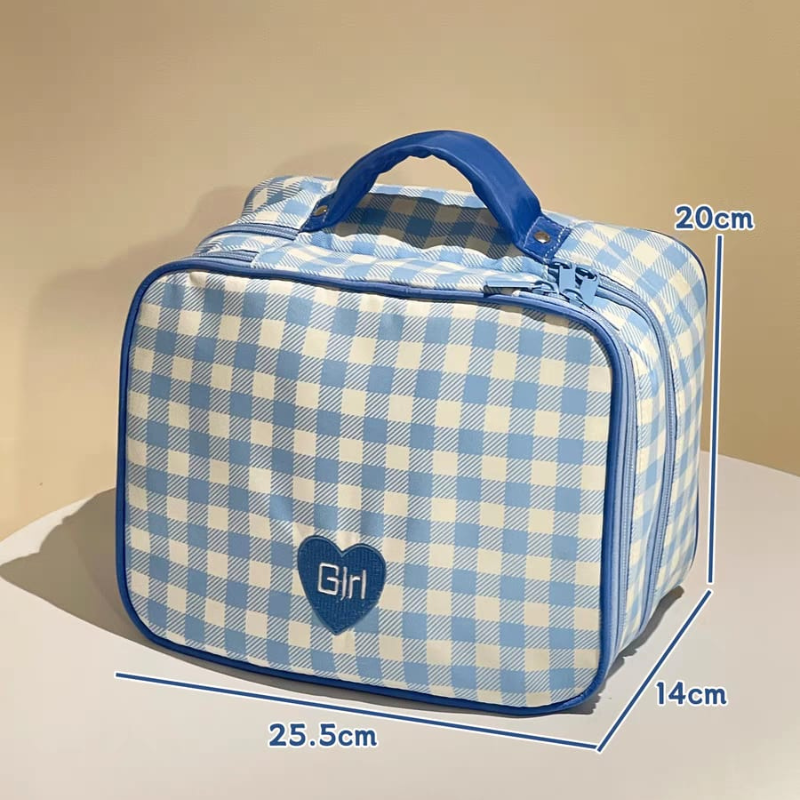 Plaid Cosmetics Makeup Bag Large Capacity Portable Travel Makeup Bag格子化妆包大容量旅游便携
