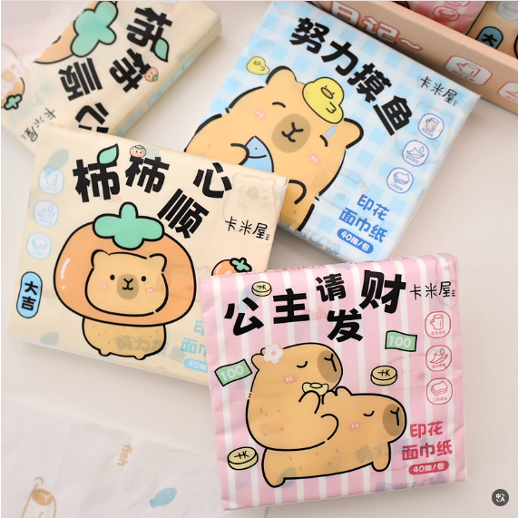 Sanrio Capybara Face Tissue 卡皮巴拉40抽印花面巾
