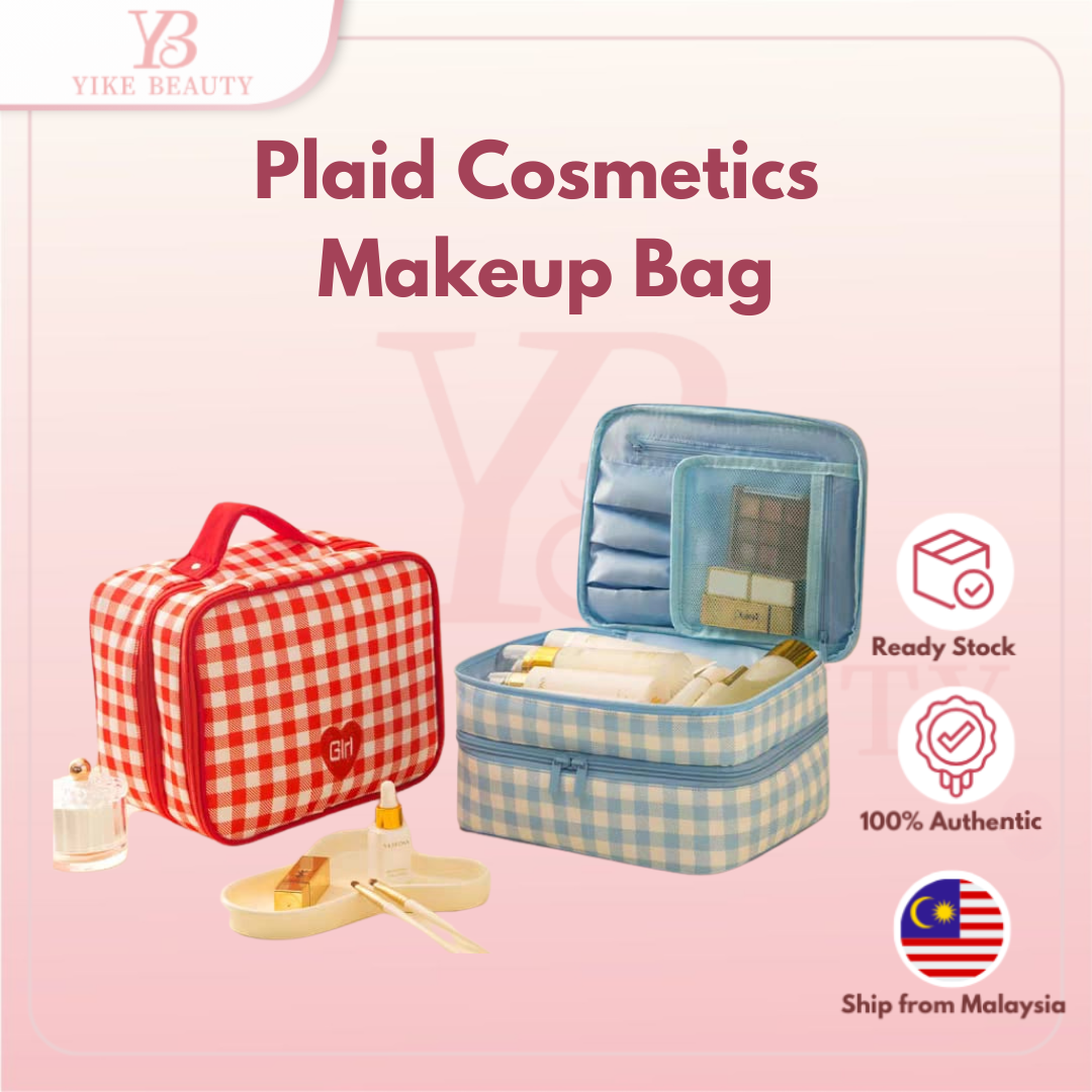Plaid Cosmetics Makeup Bag Large Capacity Portable Travel Makeup Bag格子化妆包大容量旅游便携