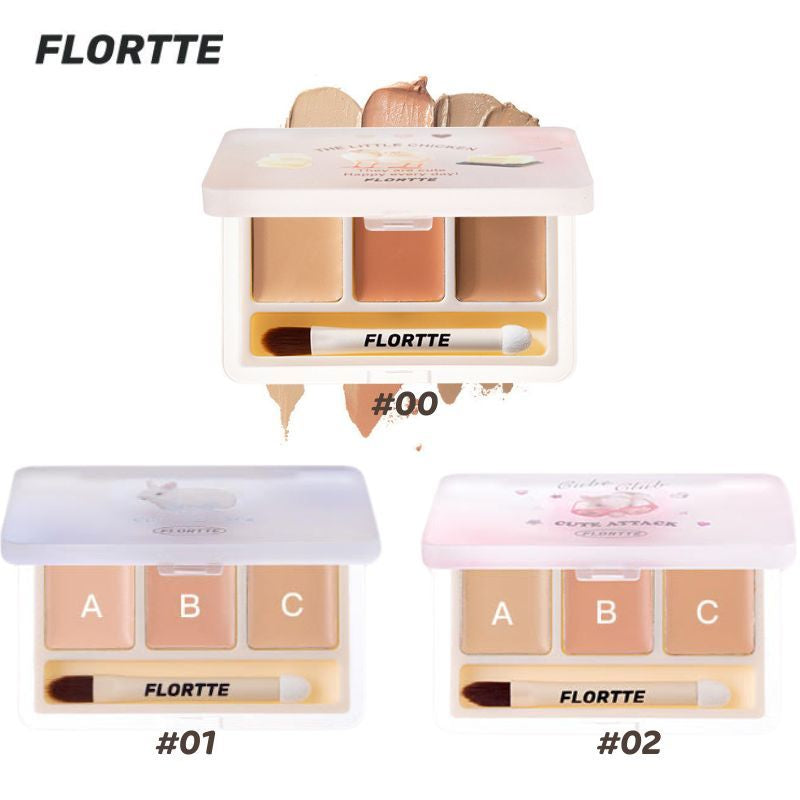 FLORTTE 三色遮瑕膏 Beauty 3 Colors Concealer Palette Cute Concealer Cream Lasting Moisturizing
